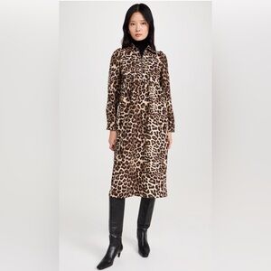 Long Sleeve Leopard Print Midi Dress - Brown